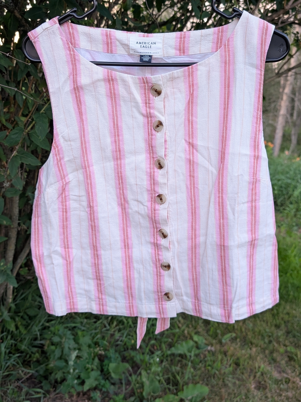 American Eagle Outfitters White and Pink Striped Button-Front Camisole